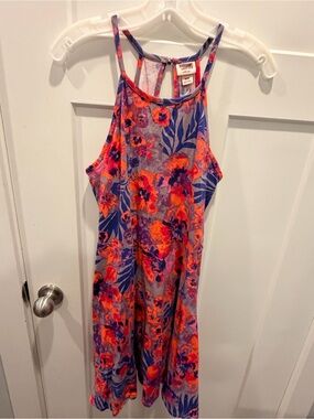 Mossimo Floral Racerback Skater Dress Medium Purple Orange Fit Flare Sundress